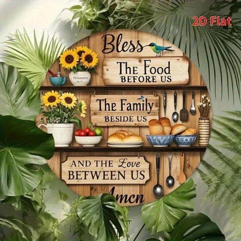 

Metal Poster Wall Art Bless This Food Vintage Round Plate Kitchen Decor