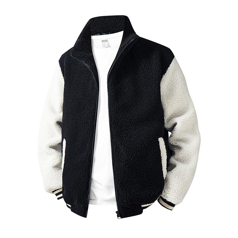 European-Style Men s Lambswool Fleece Jacket - Winter Warm Patchwork Design L (EU Size)