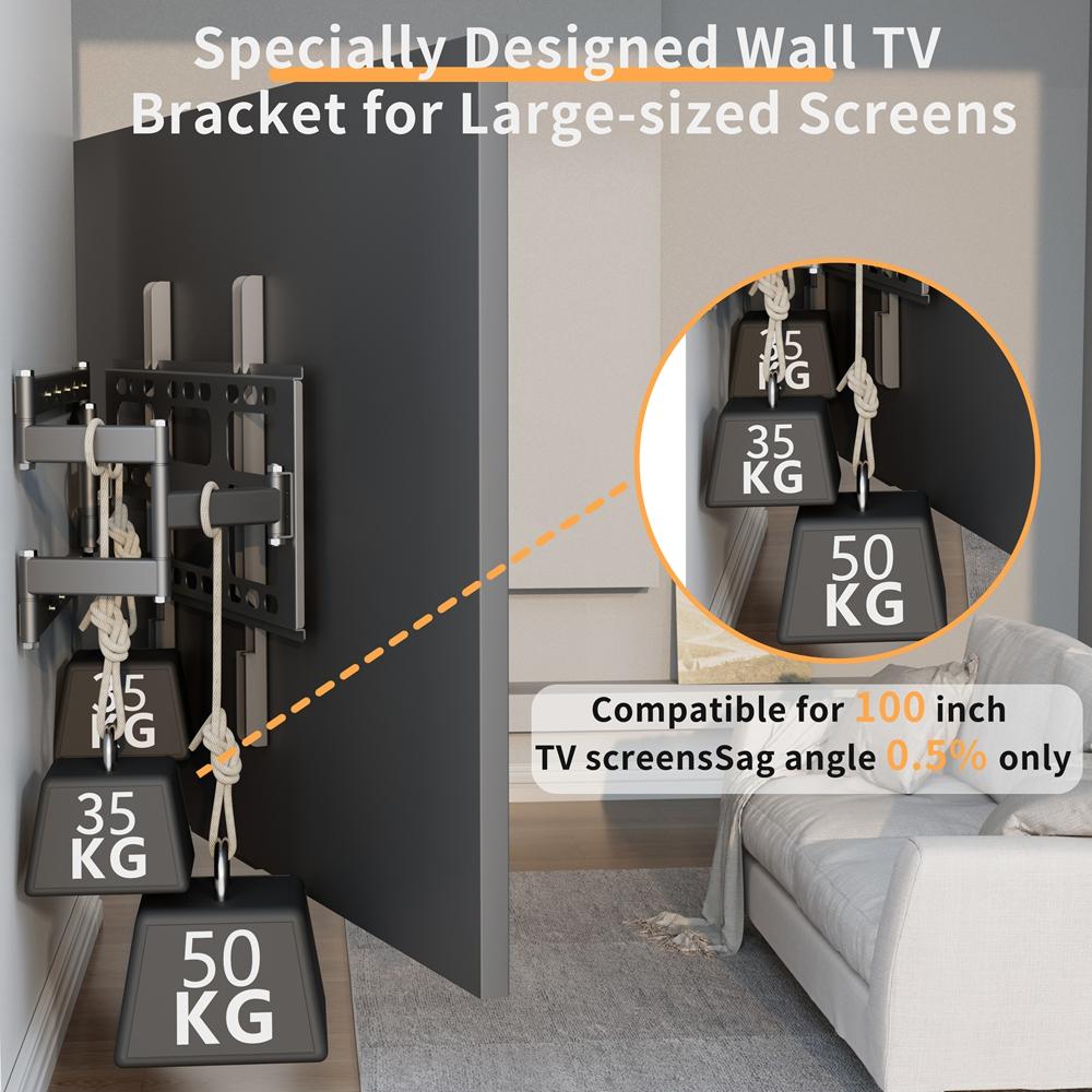 Full Motion TV Wall Mount Bracket for 55-100 Inch LED Flat Screen TVs Monitors, Heavy Duty Dual Articulating Arms up to 120KG