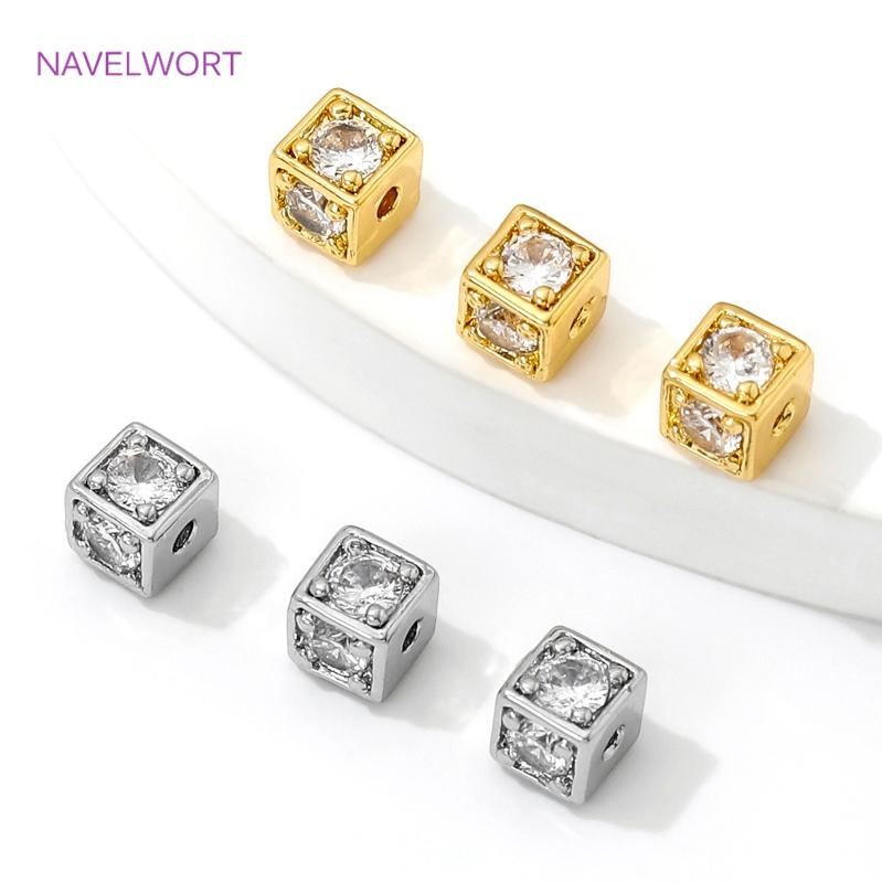 5.2mm*4.8mm Separator For Beads 18K Gold Plated With Zircon Square Spacer Beads For Bracelet Making DIY Jewelry Making Supplies
