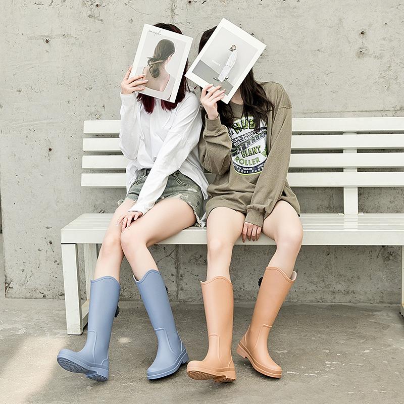 High Tube Rain Shoes Women's Fashion Rain Boots Outdoor Waterproof Shoes Rubber Shoes Velvet Medium Tube Kitchen Non-slip Water Boots Women
