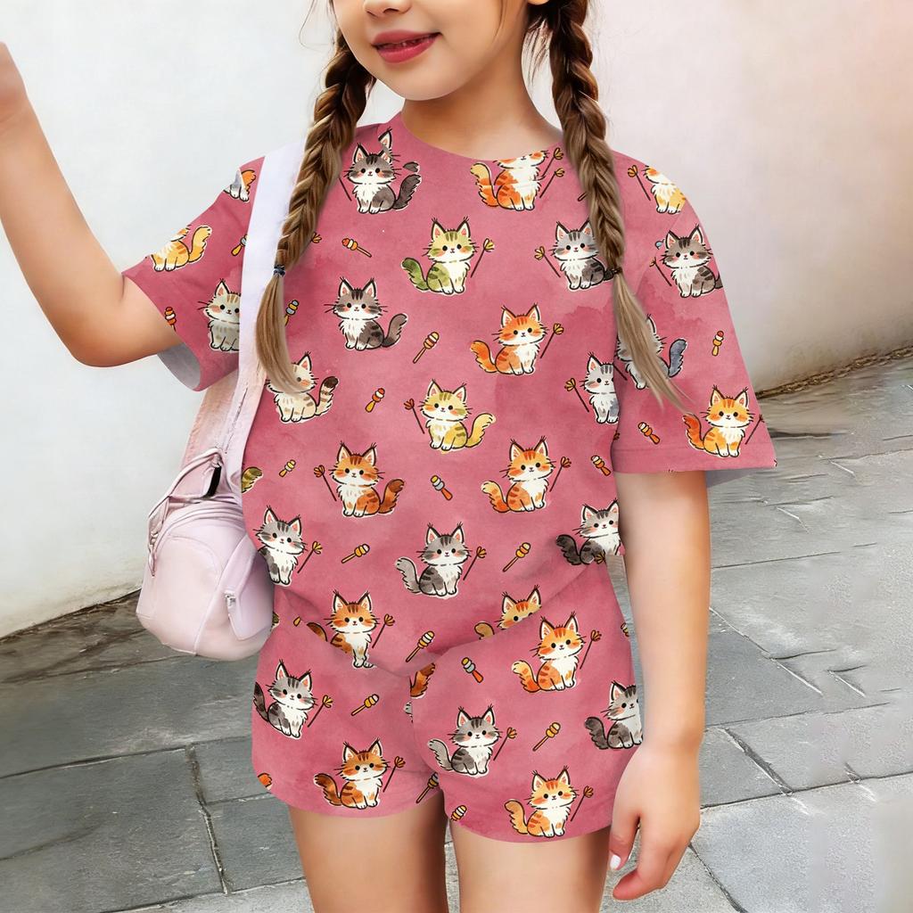 Kids Casual Short Sleeve Top and Shorts Set Animal Print Lightweight Comfortable Summer Outfit for Boys and Girls