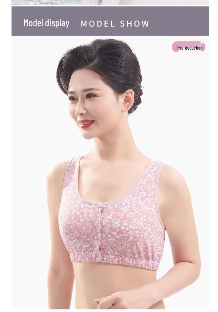 Cotton Front-Fastening Wire-Free Sleep Bra for Mature Women