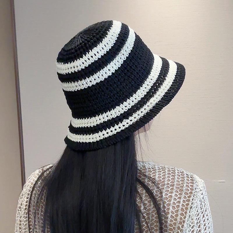 Hat Women's Woven Hollow Straw Hat Summer Breathable Sunshade Sun Protection Hat Outdoor Beach Face Small Versatile Basin Hat