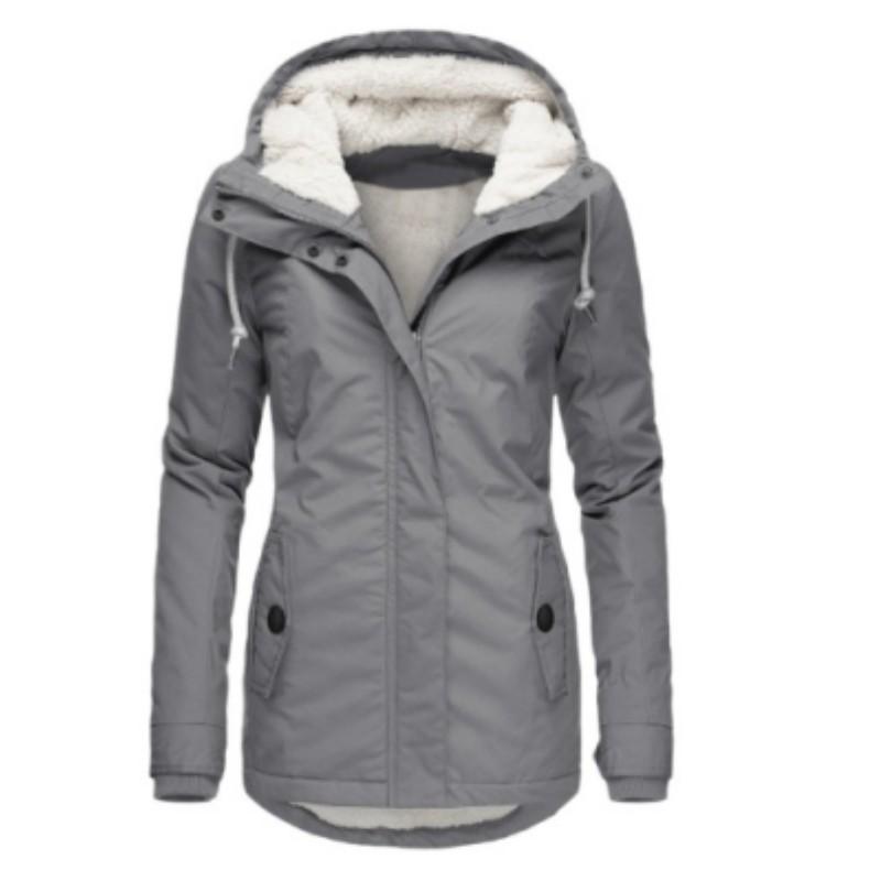 Women Autumn Winter Hooded Zipper Casual Parkas Regular Thick Solid Pockets Warm Jackets