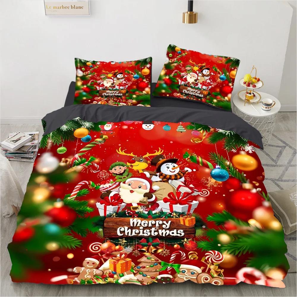 3D Christmas Santa Reindeer Print Duvet Cover Set, Soft Microfiber Winter Holiday Bedding Set With Pillowcases