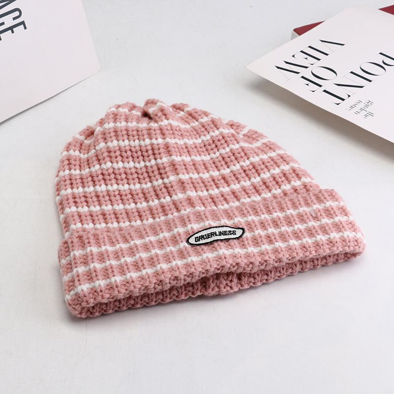 New Autumn and Winter Ins Big Head Knitted Hat Japanese Striped Wool Hat Korean Style Versatile Student Warm Hat Women