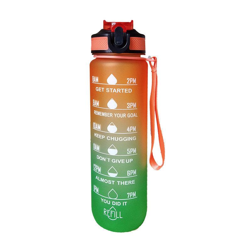 1pc 1000ml Large Capacity Gradient Water Bottle,Water Bottle with Straw 1 Litre Leakproof with Time Marker,for Sports Fitness