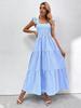 2026 Summer Square Collar Ruffles Sleeve Dress Women's Casual Elegant Solid Patchwork Pleated Empire Lady Party Dress Vestidos