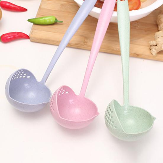 4 Stück 2-in-1 Schaumlöffel mit langem Griff Weizensuppenlöffel mit Sieb Haushalts-Ablöffel zum Abtropfen und Servieren