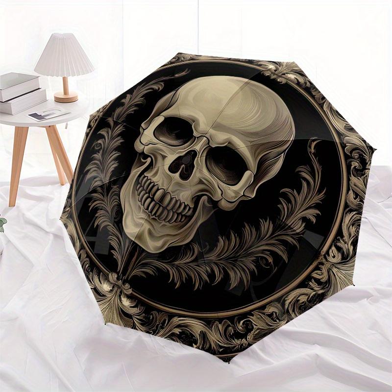 Elegant Skull Decorative Plate - Gothic Wall ArtUmbrella, Portable 3-Fold Compact Umbrella,Christmas Gift ES580