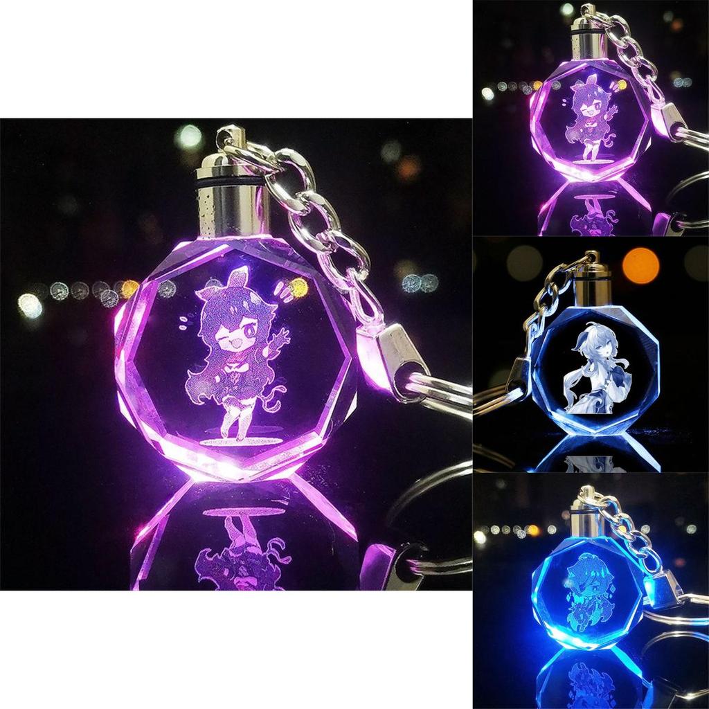 Elegant Genshin Impact Crystal Keychain With Stunning Led Colorful Light For All Occasions