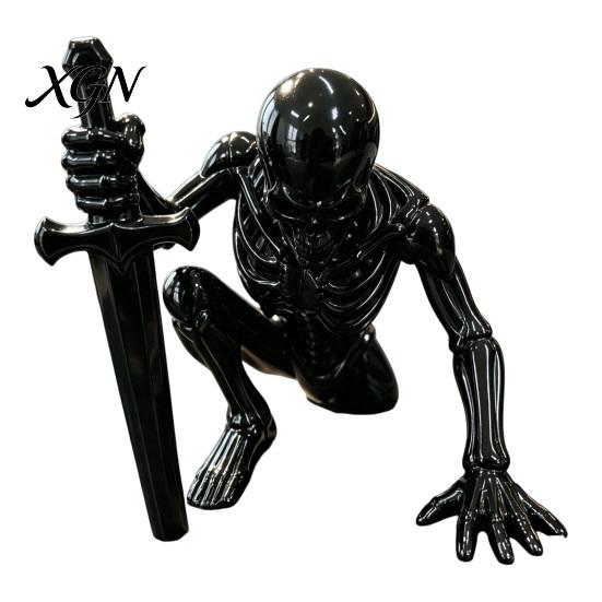 Mysterious Room Ornament 3D Printed Skeleton Figurine with Swords, Creative Desktop Ornament, Gifts for Friends Swords Statue Home Office Halloween