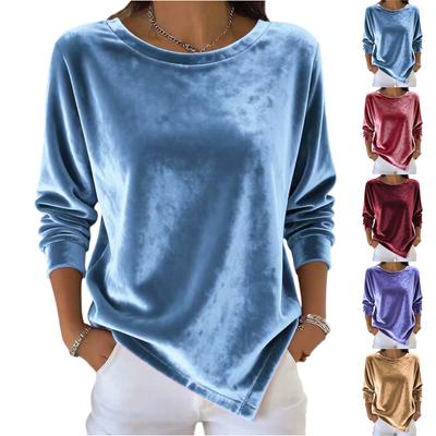 Women's Casual Round-neck Velvet Color Long-sleeved Top