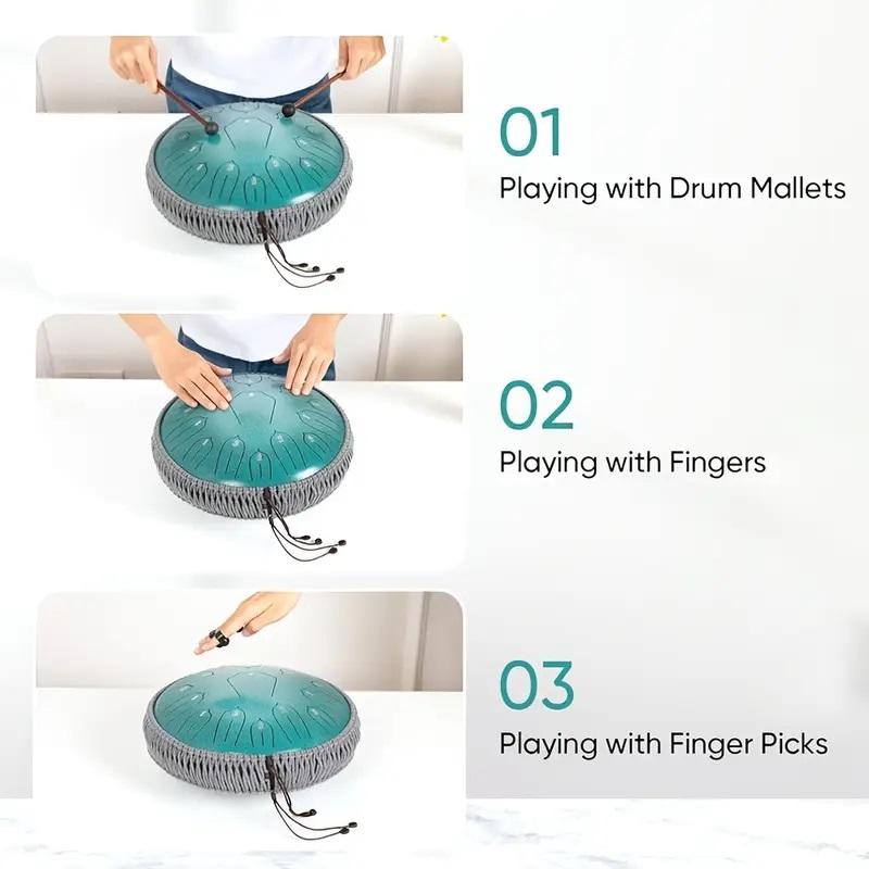 Hluru Music Drum 13 Inch 15 Notes Glucophone Steel Tongue Drum 15 Notes D Tone Ethereal Drum  Percussion Musical Instruments