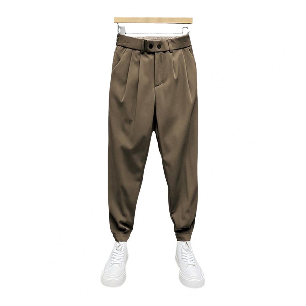 Spring Fall Men Ninth Pants Ankle-banded Elastic Waist Thin Loose Side Pockets Solid Color Harem Pants Suit Pants Long Trousers