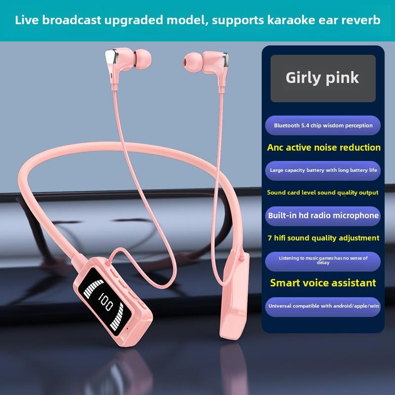 

Беспроводная Bluetooth-гарнитура с креплением на шею с цифровым дисплеем, с длительным временем ожидания, с креплением на шею, с заушным креплением розовый