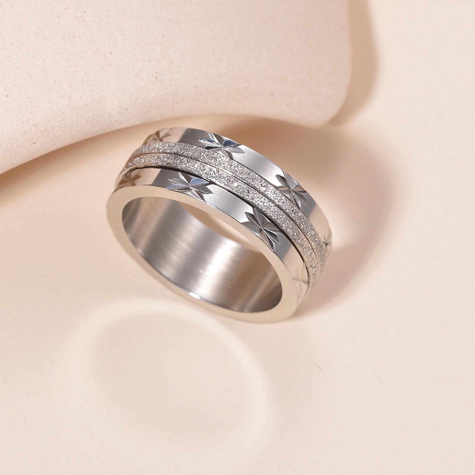 Retro Frosted Rotating Pressure-Resistant Titanium Steel Couple Rings Size 12
