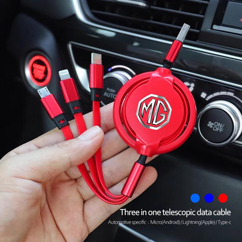 Car Interior Charging Data Cable Scalable 3 In 1 Phone Charger For MG Cyberster N MG3 MG5 MG7 MG6 ZS ES5 ONE HS MG4 EV Cyber X EZS