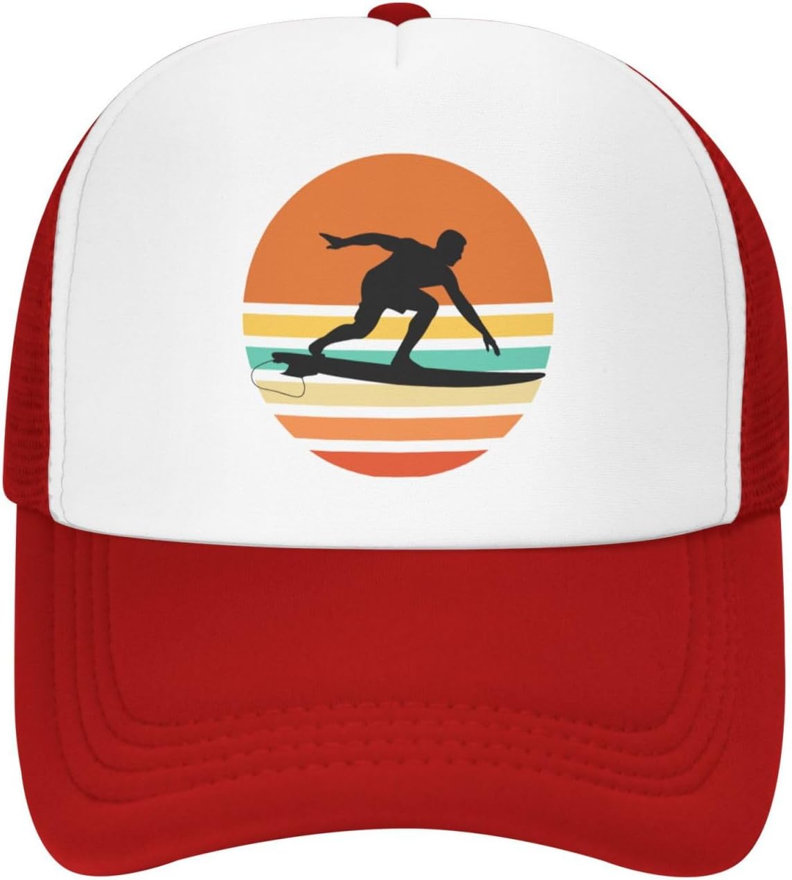 

Surfer Sunset Retro Graphic Trucker Hat Polyester Mesh Adjustable Snapback Outdoor Sports Cap for Men Women One Size
