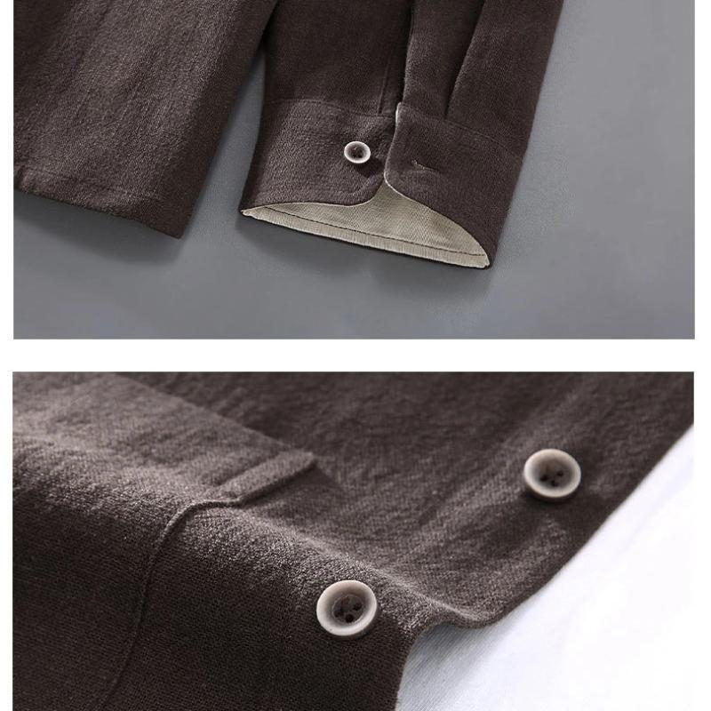 Spring and Summer Men Jackets Chinese Style Cotton Linen Thin Coat Big Pocket Button Stand Collar Jacket Traditional Men Clothing