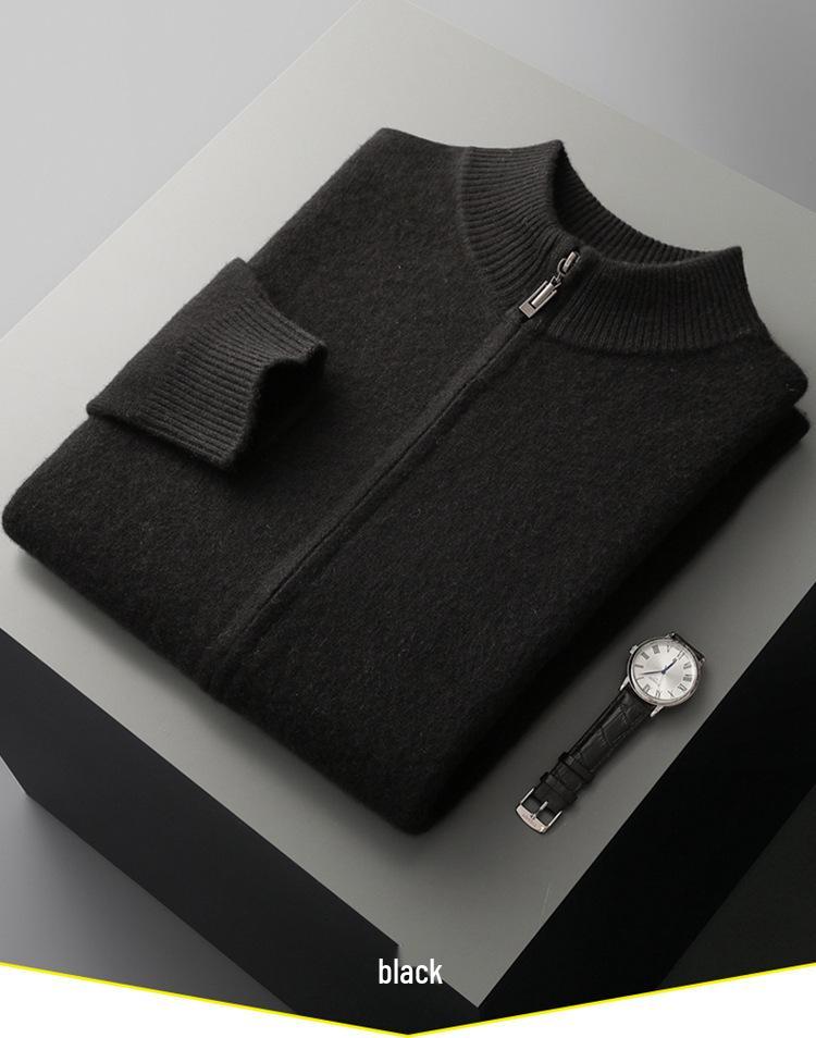 Men's Versatile Stand-Up Collar Cashmere Wool Cardigan - Long-Sleeve, Thickened Knitted Coat for Autumn and Winter