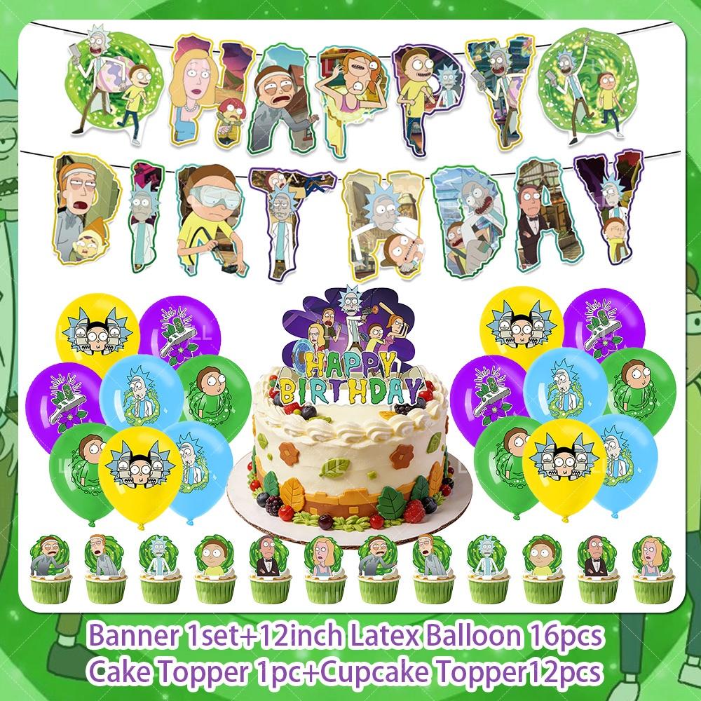 Rick And Morty Fans Child Birthday Party Decoration Anime Character Cake Topper Balloon Set Baby Shower Banner Adults Kids Gift