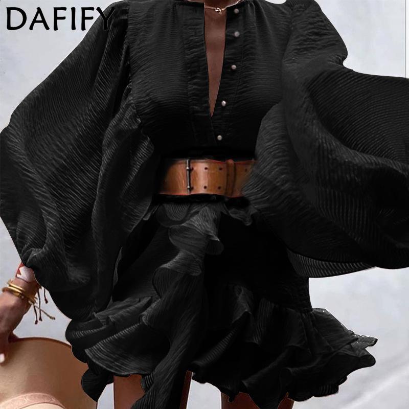 

DAFIFY женские модные весенне-осенние однотонные повседневные платья с длинными рукавами и круглым вырезом со средней талией и принтом