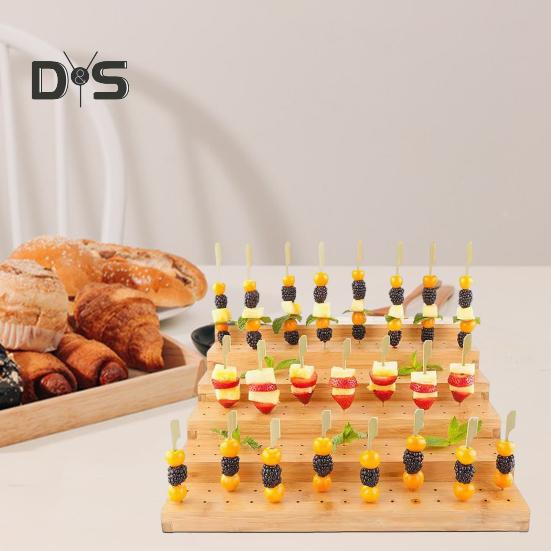 Soporte Exhibidor para Brochetas de Bambú Diseño de 180 Agujeros 6 Capas Ecológico Fácil Montaje Soporte para Brochetas de Aperitivo Comida