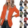 Women's Lapel Loose Fit Polyester Spandex Blazer Long Sleeve Solid Color Plus Size Office Outerwear Casual Suit Coat with Side Pockets