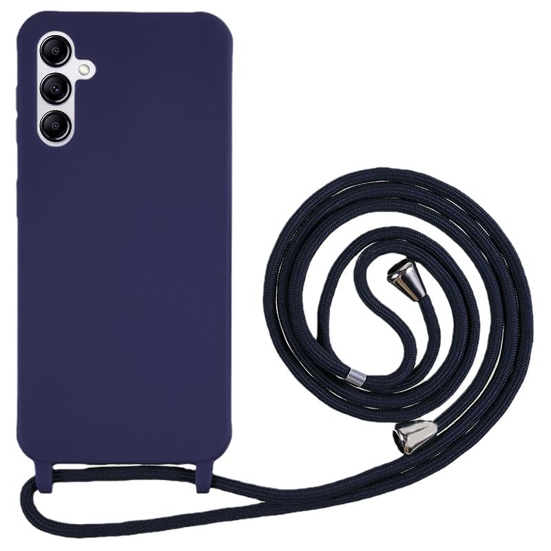 

For Samsung Galaxy A14 5G/4G TPU Case Fall-proof Back Cover with Lanyard Dark Blue