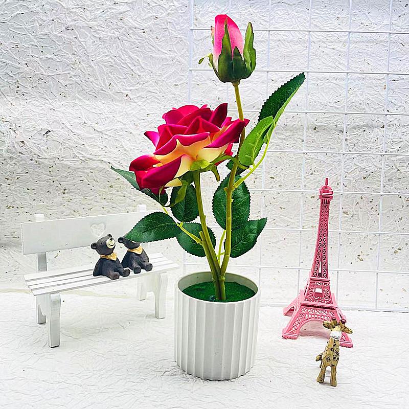Realistic Rose Artificial Potted Plant Bonsai For Gift And Home Decoration