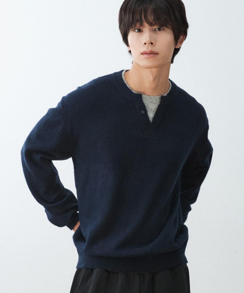 WMC Layered Henley Neck Knit_Navy