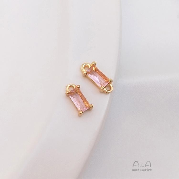 14K Gold Filled Color Preserving Rectangle Zircon Double Pendant, Handmade Charm for DIY Bracelet Jewelry.