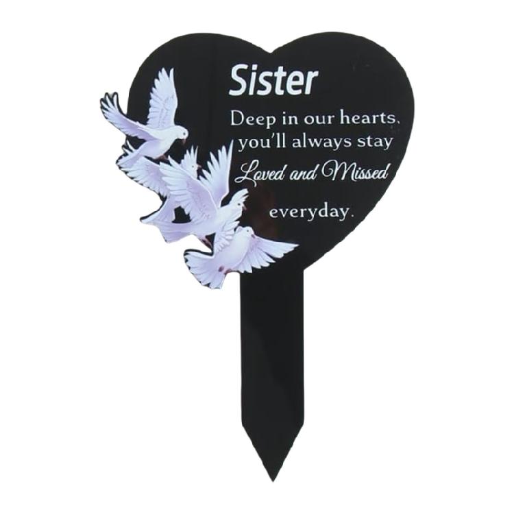 Remembrance Plaque Heart Shape Cemetery Memorials Gift Weatherproof Acrylic Engraved For Loved One Outdoor Decoration