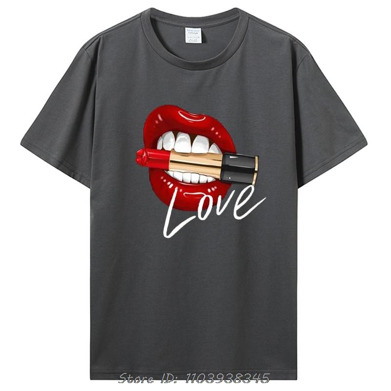 Women andunisex Tops O-neck Sexy Tees Kiss Lip Funny Summer Female Soft T-Shirt Lips Watercolor cotton T Shirt Fitness Clothing