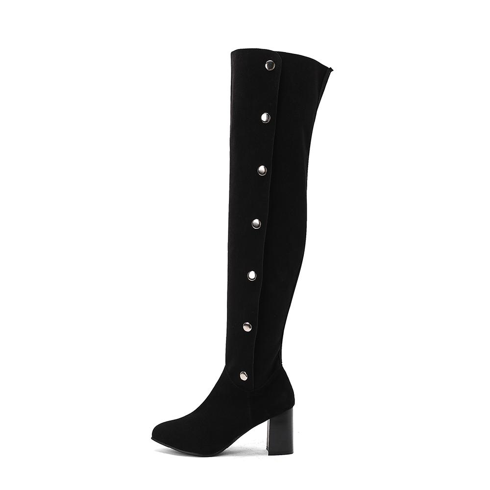 Khaki Black Women Over the Knee High Boots High Block Heel Big Size 50