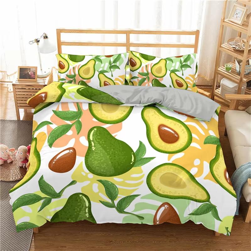 Green Avocado Duvet Cover Twin Queen For Boys Girls Teen Kawaii Tropical Fruit Bedding Set Botanical Cartoon Comforter Cover