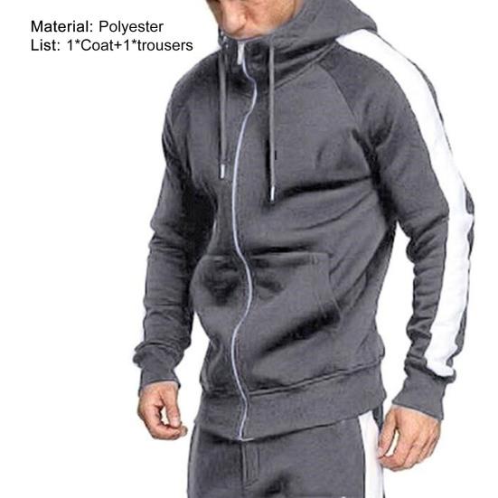 2 buc/set Treninguri pentru bărbați, culori contrastante, cu glugă, cu șnur, seturi sportive ocazionale pentru purtarea zilnică