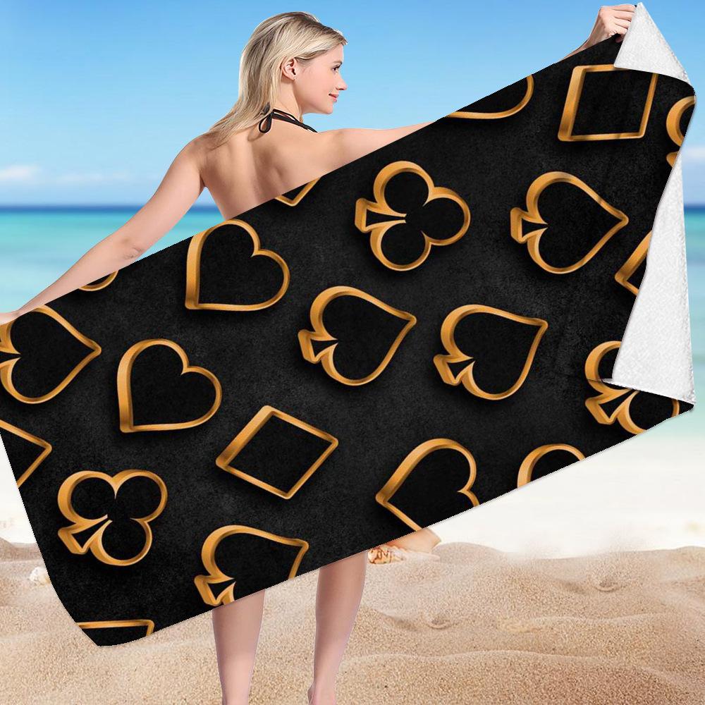 Dice Card Series digital-printed polyester Superfine fiber double-sided fleece Beach vacation bath towel, beach towel