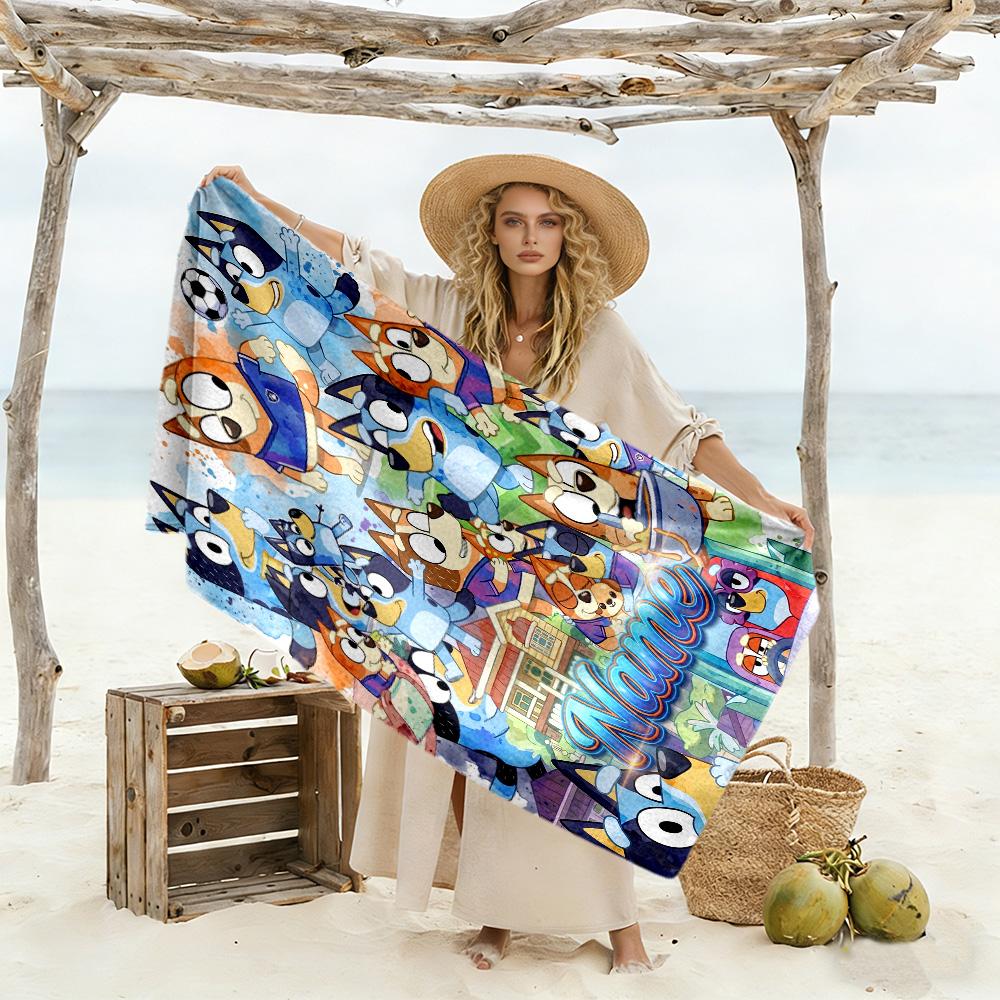 Bluey's Adventure World Customized Name Beach Towel Soft Durable Quick-Dry Suitable for Swimming Gym Camping Yoga Vacation