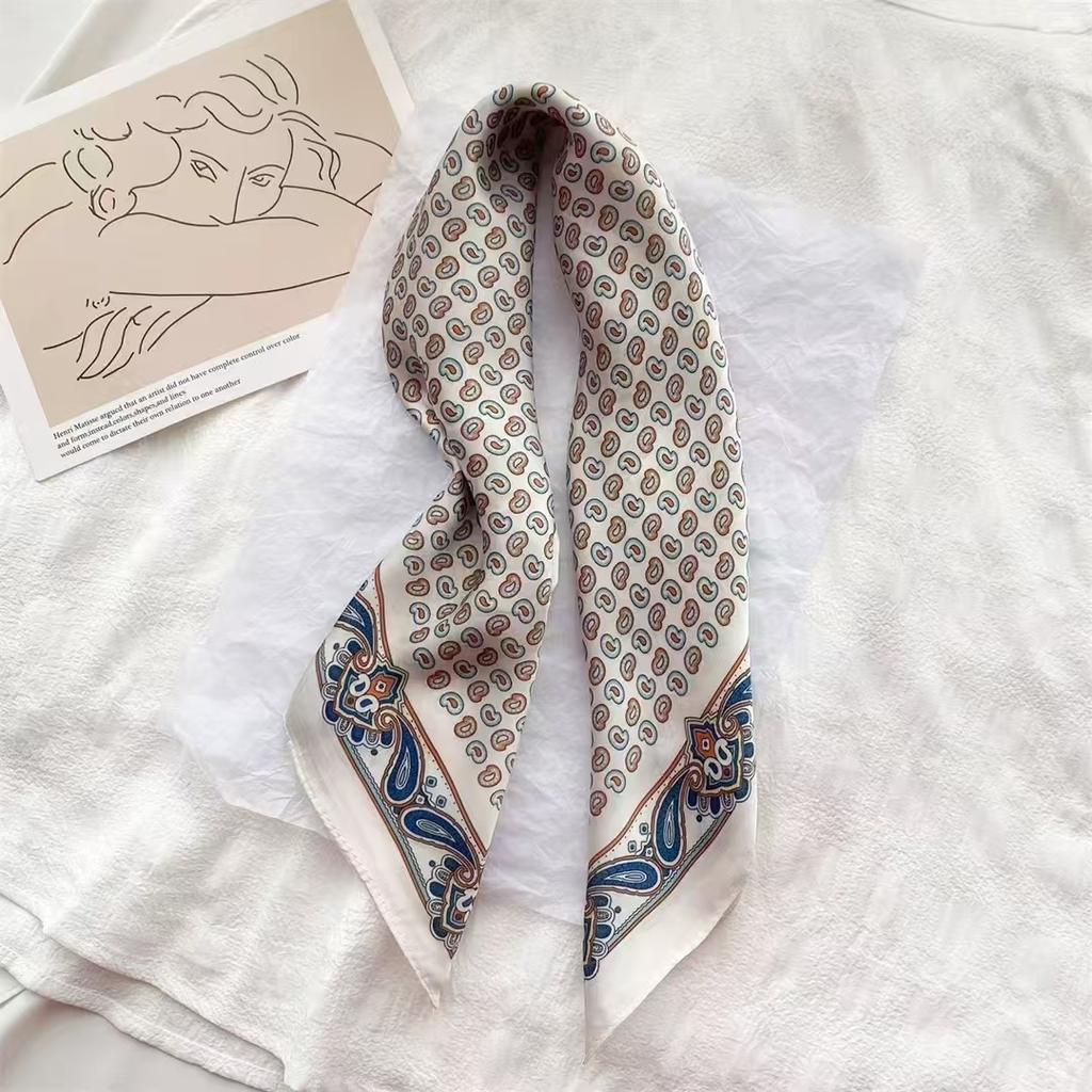 70Cm Luxury Floral Print Silk Square Scarf For Women Soft Satin Kerchief Hair Band Female Headband Hands Bag Ribbions Head Hijab