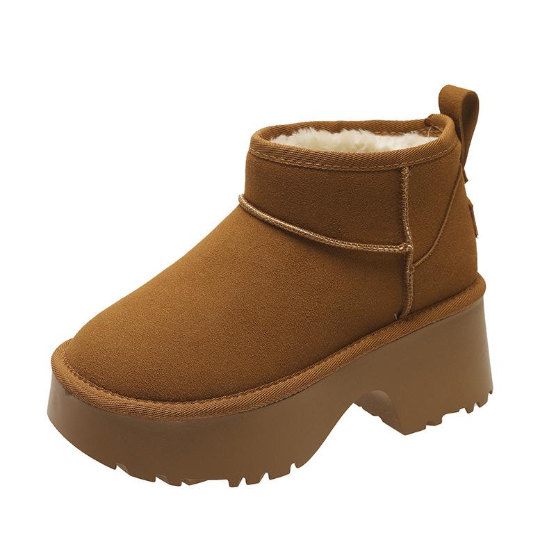 

Thick Sole Heightening Snow Boots Female 2024 Winter Casual Warm Boots Fashion Versatile Non-slip Sneaker Platform Shoes Women 35 коричневий