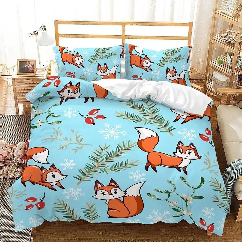Lovely Cartoon Fox Animal Bedding Set Single Twin Double Queen King Cal King Size Bed Linen Set