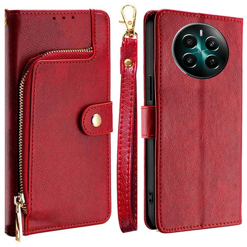 For Realme 12 4G/12+ 5G Zipper Wallet Case Full Protection Flip Leather Phone Cover