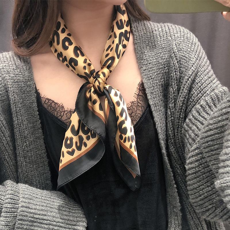 Women S Korean Style Leopard Print Silk Scarf For Summer Decoration
