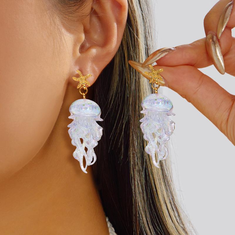 Creative Acrylic Graduated Jellyfish Pendant Earrings for Women Dreamy Pink Ocean Life Earrings Summer Party Jewelry Accessories