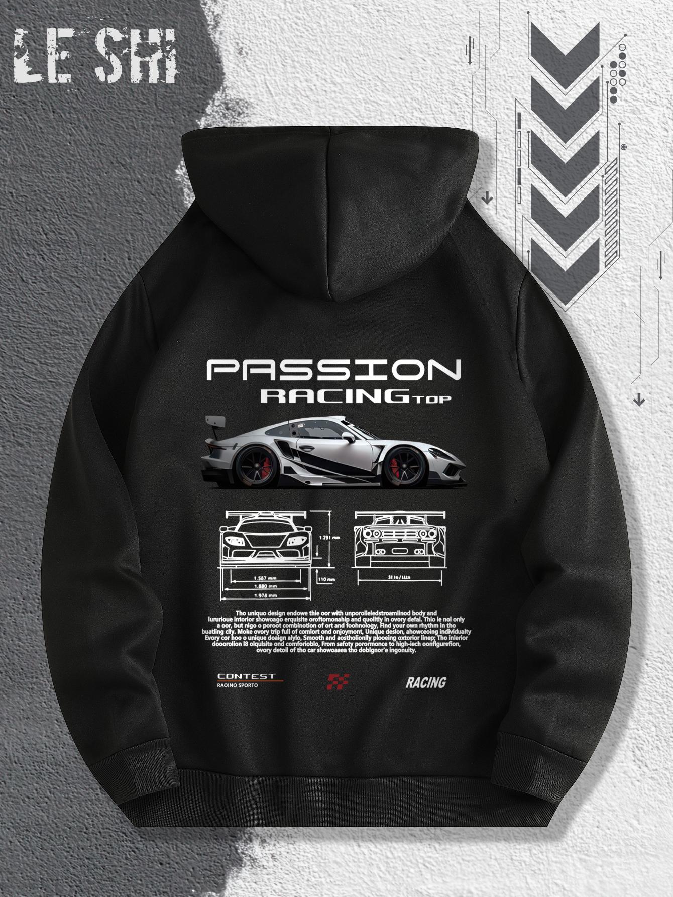 

Men S Passionate Racing Graphic Hoodie Featuring Race Cars and Sports Car Illustrations, Perfect for Everyday Wear 3XL
