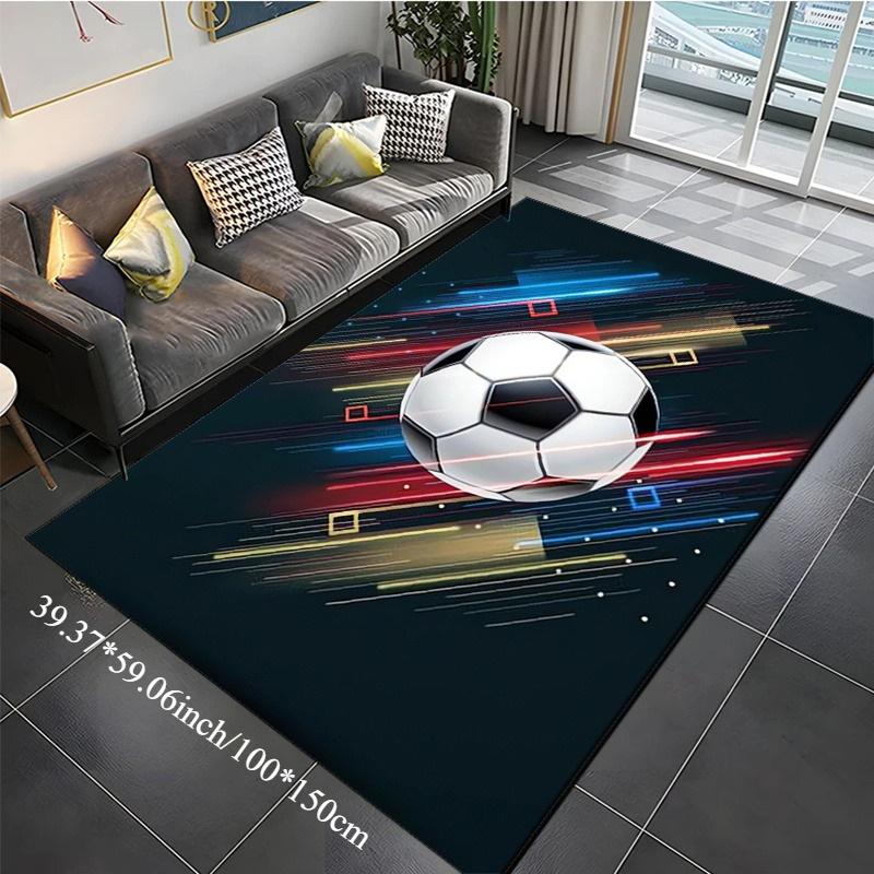Flannel Printed Soccer Ball Rug Dynamic Speed Lines Design Soft Fleece Floor Mat Living Room Carpet Sports Fan Decor Football