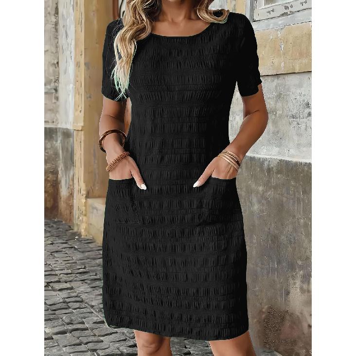 2026 Summer Elegant Fashionable Casual Round Neck Plus Size Women s Short Sleeve Dress S чёрный